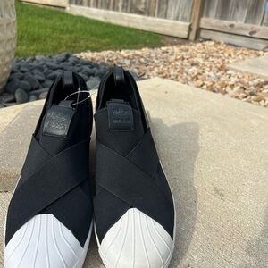 Adidas Black and White Slip-On Sneakers